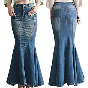 NWT Lisueyne Mermaid Long Stretch Denim Jean Skirt S Slim Fit